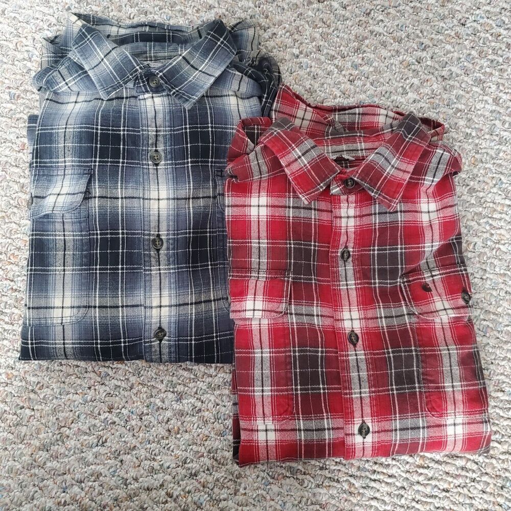 Lot Of 2 Carhartt Original Fit Flannel Shirts Mens Size Large Red Blue Plaid